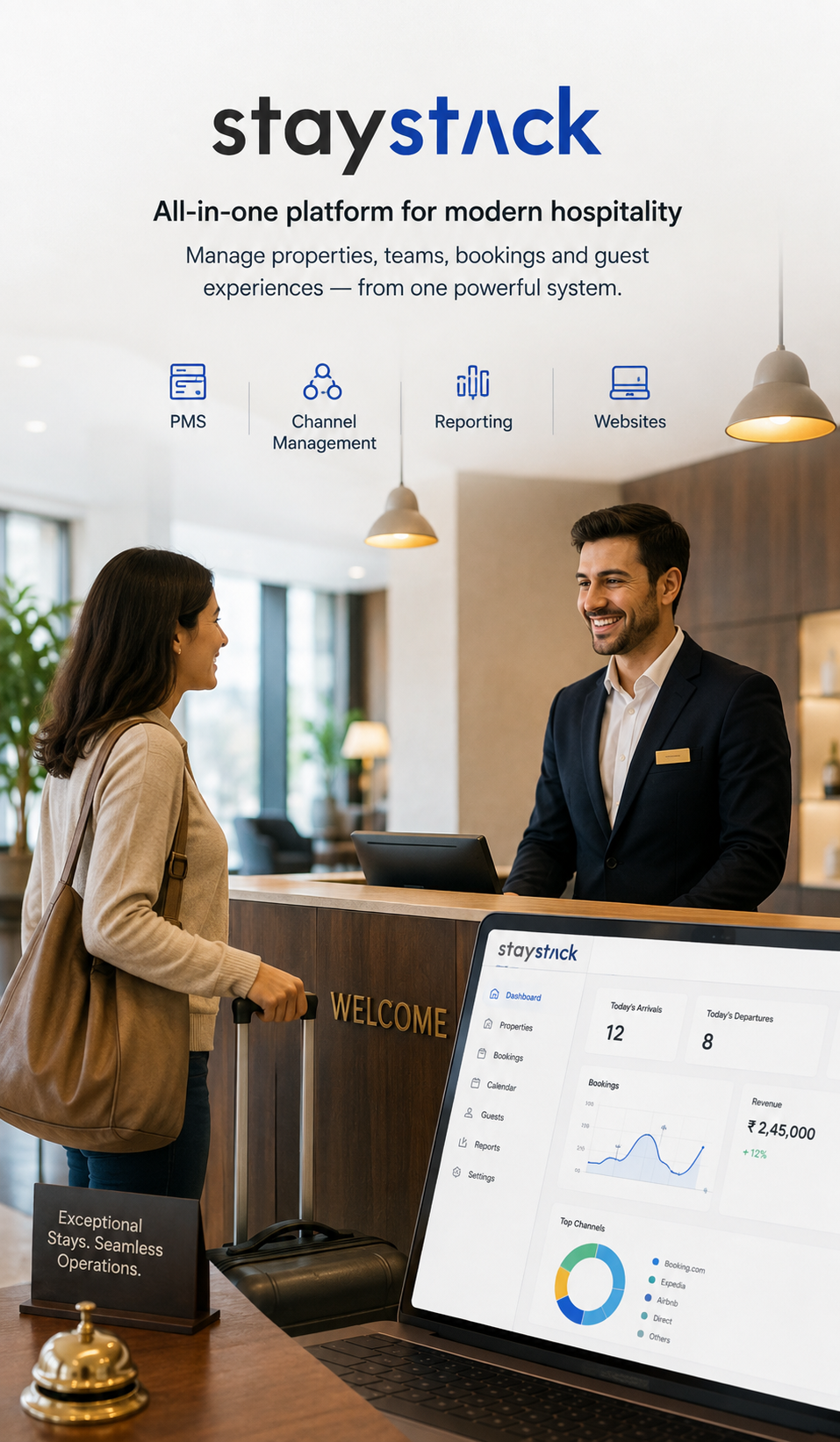Boutique hotel reception running StayStack